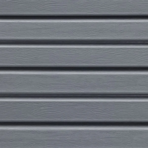 Grey horizontal siding panels. Exterior wall covering.