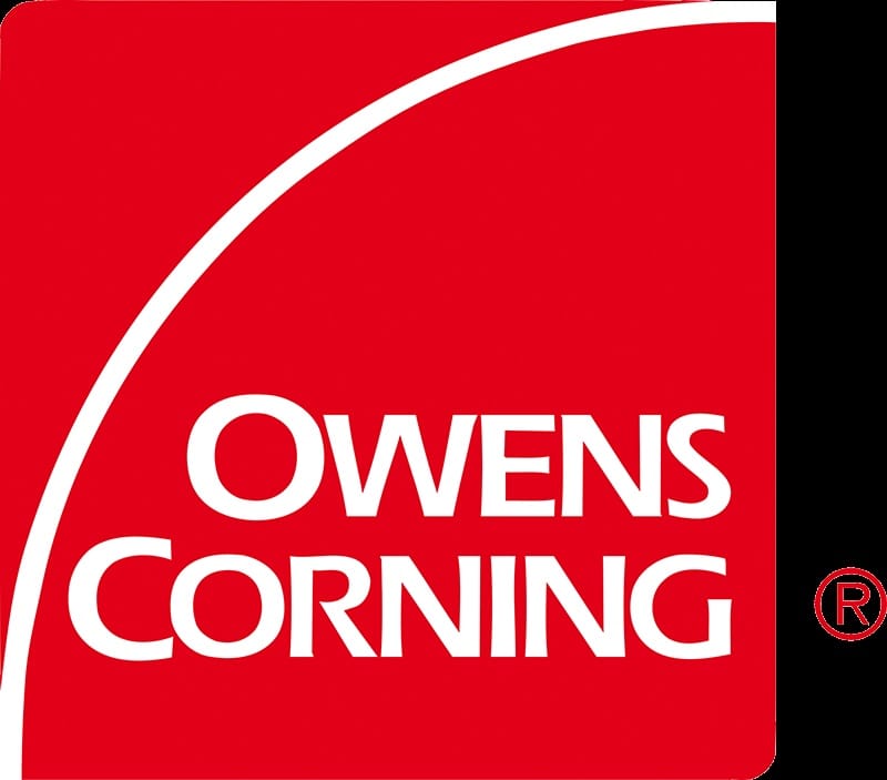 Owens Corning company logo. A textured gray logo.